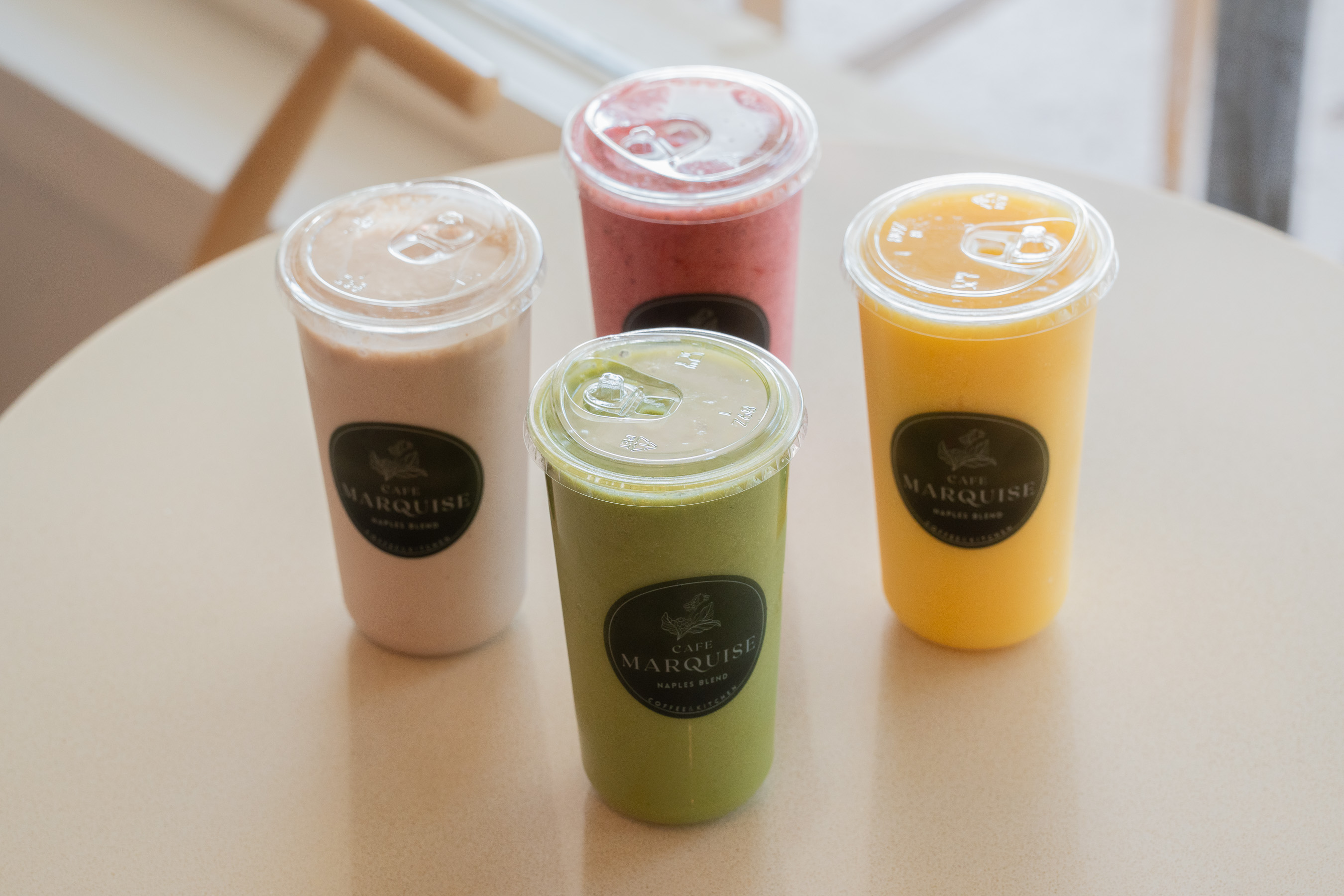 Fresh smoothies and juices at Cafe Marquise